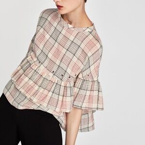 NWOT Zara Flowy Ruffle Checked Top w/ Metal Eyelets